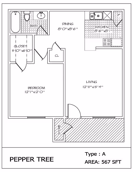 One Bed / One Bath 1416 floor plan